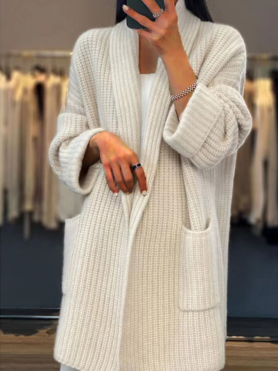 Drune | Strickjacke - Einfarbige V-Ausschnitt Taschen Strickjacke, Einfach und Vielseitig