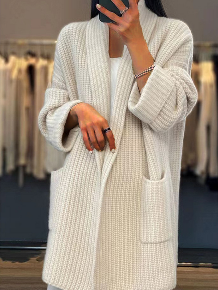 Drune | Strickjacke - Einfarbige V-Ausschnitt Taschen Strickjacke, Einfach und Vielseitig