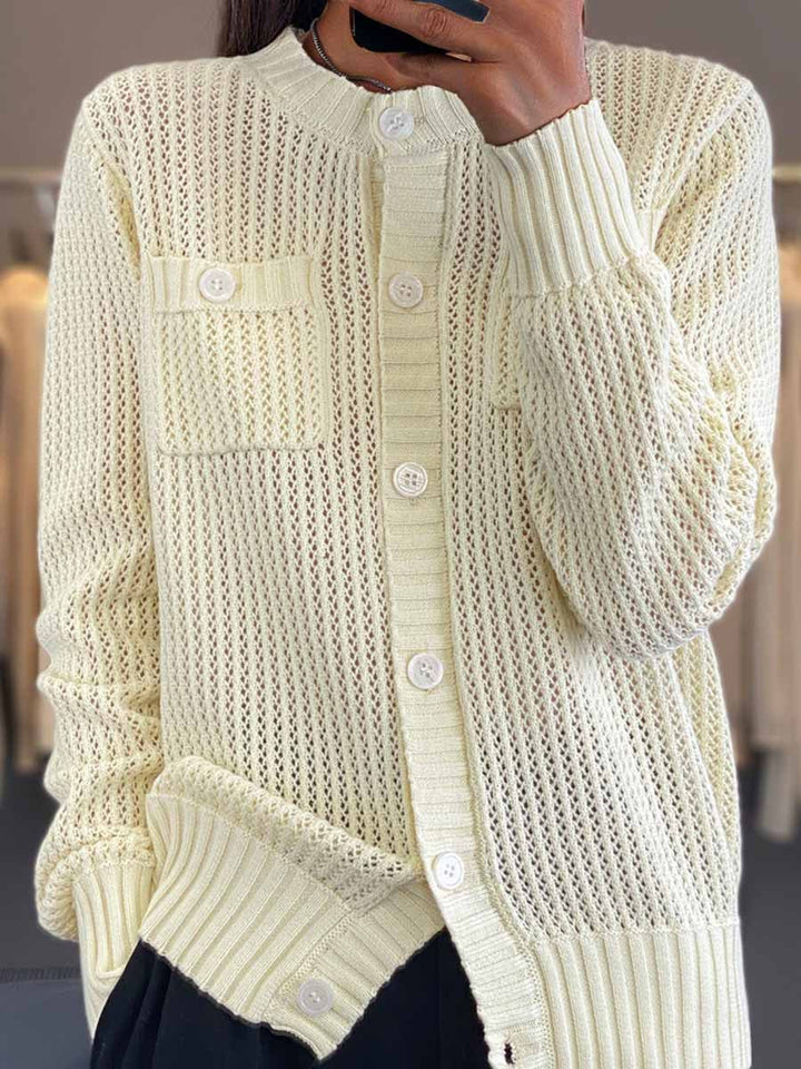Drune | Cardigan - Rundhals-Taschen-Hohlstrick-Cardigan