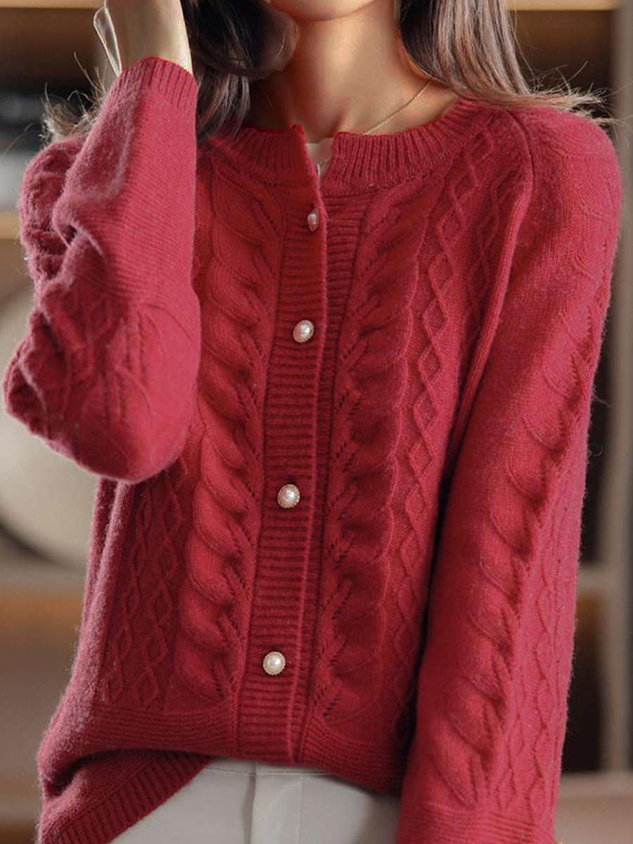 Drune | Strickjacke - Stehkragen Jacquard Strickjacke