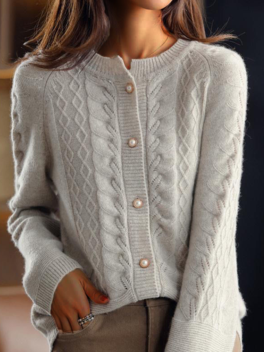 Drune | Strickjacke - Stehkragen Jacquard Strickjacke