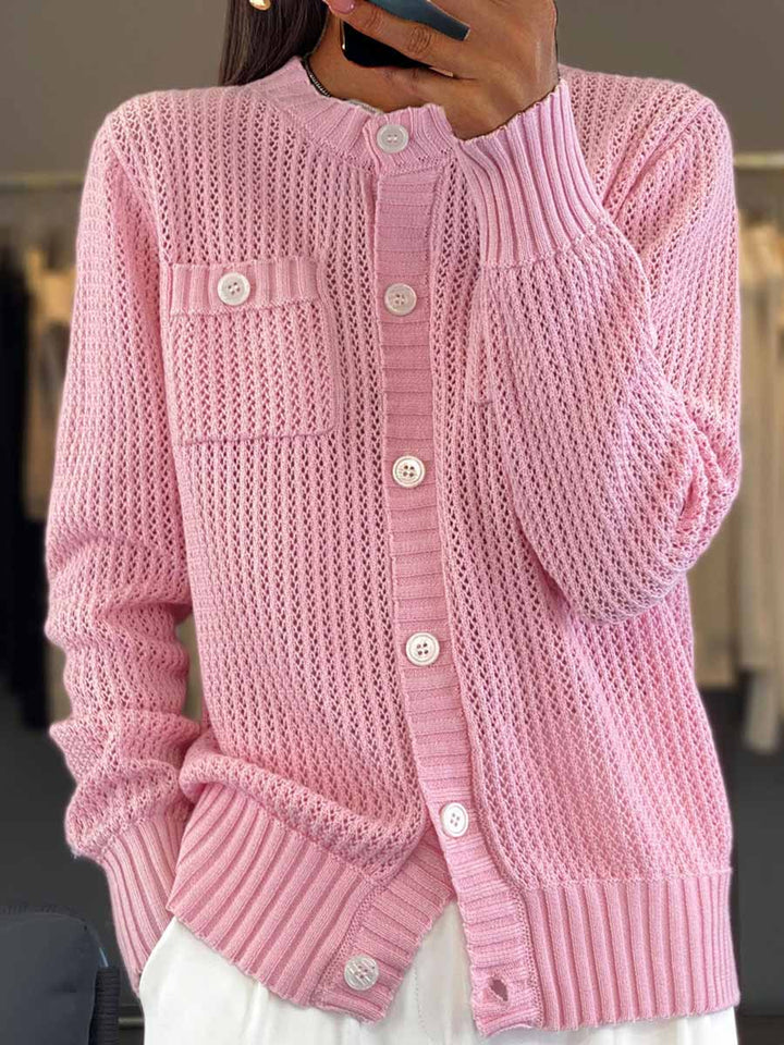 Drune | Cardigan - Rundhals-Taschen-Hohlstrick-Cardigan