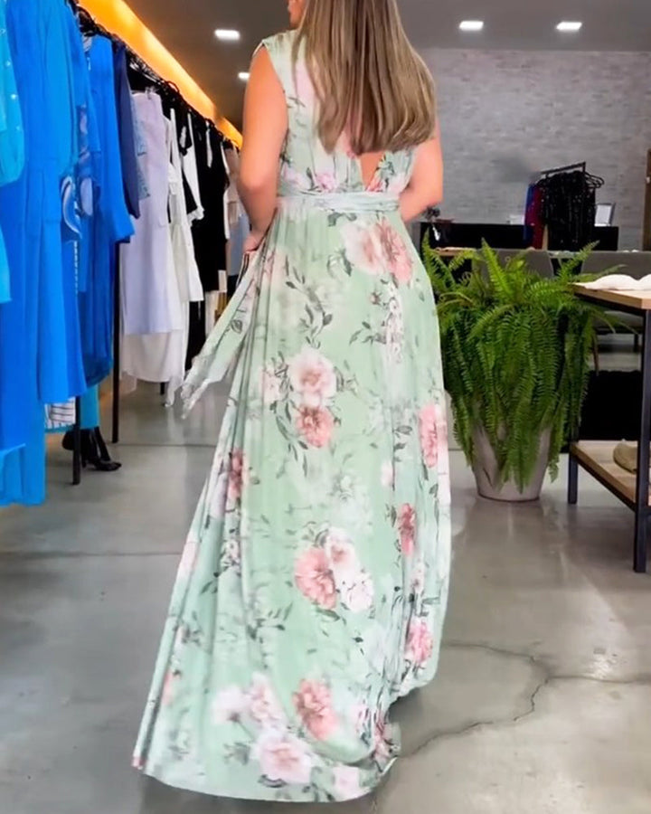 Drune | Elegantes, Ärmelloses Kleid mit Blumendruck und V-Ausschnitt