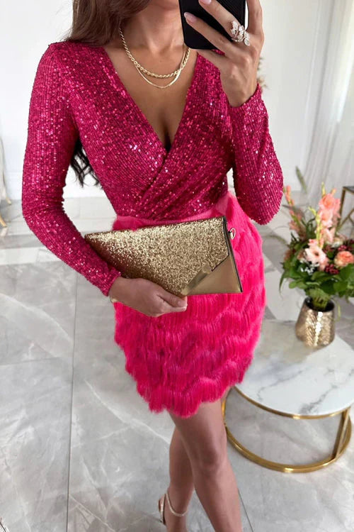 Drune | Glitzerndes Partykleid mit V-Ausschnitt