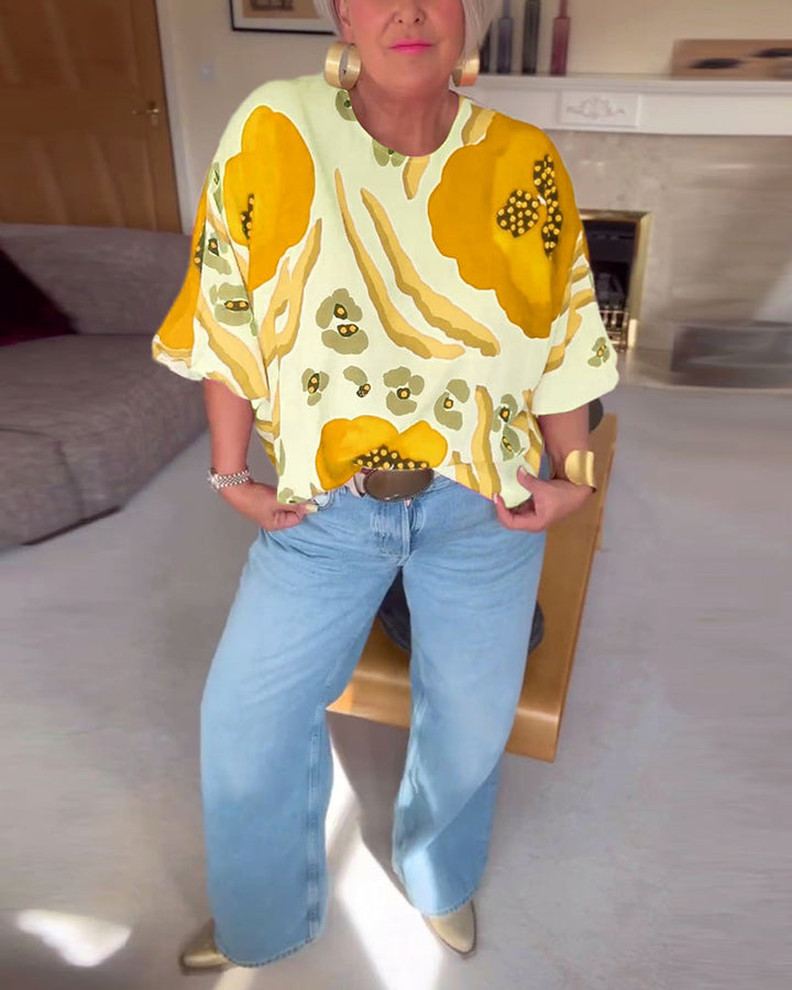 Drune | Bluse mit Rundhalsausschnitt und Halblangen Ärmeln
