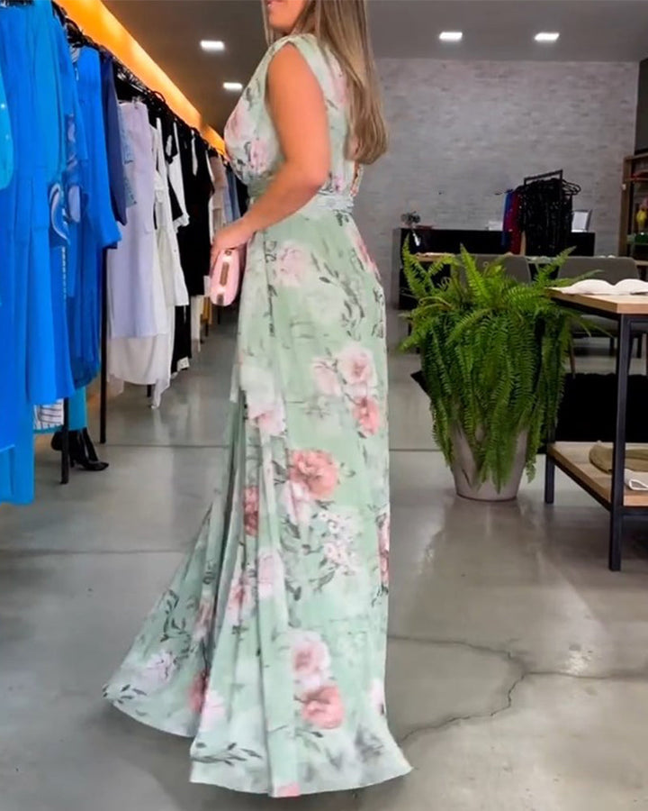 Drune | Elegantes, Ärmelloses Kleid mit Blumendruck und V-Ausschnitt
