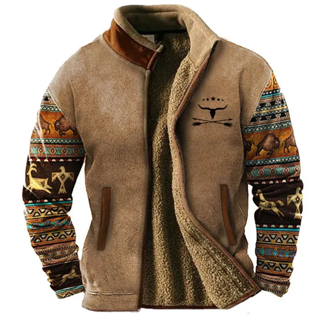 Drune | Grafische Fleece-Herrenjacke mit Reißverschluss Casual und Komfortabel