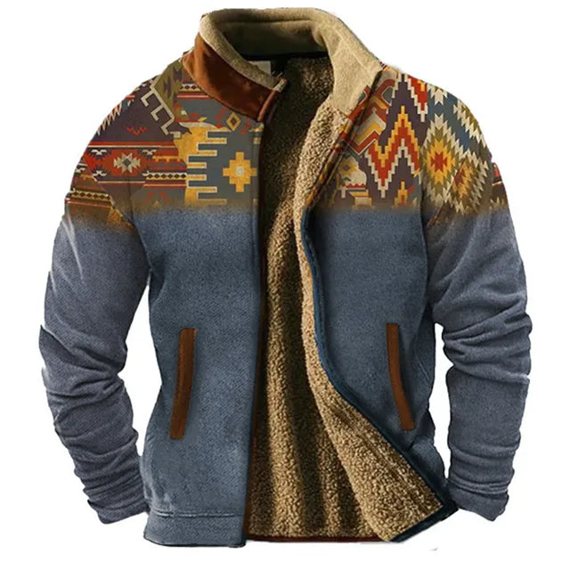 Drune | Grafische Fleece-Herrenjacke mit Reißverschluss Casual und Komfortabel