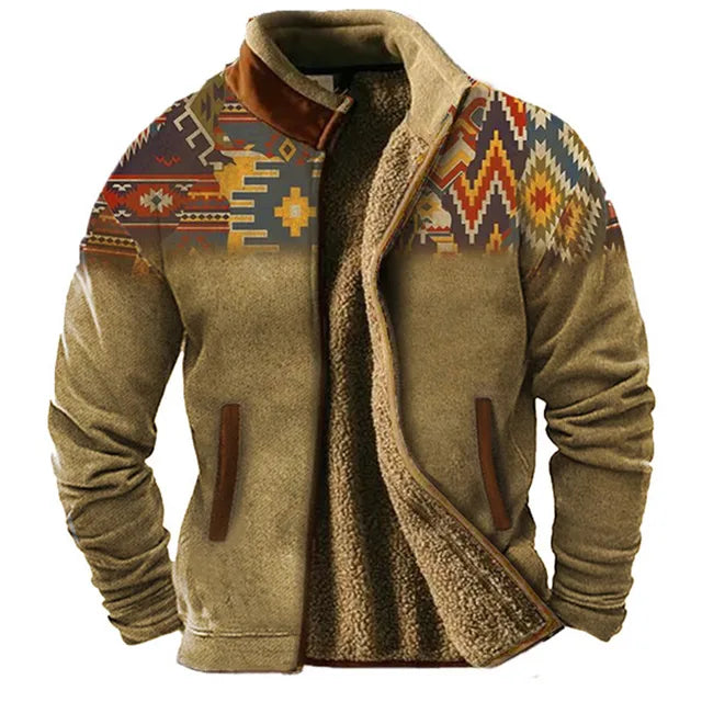 Drune | Grafische Fleece-Herrenjacke mit Reißverschluss Casual und Komfortabel