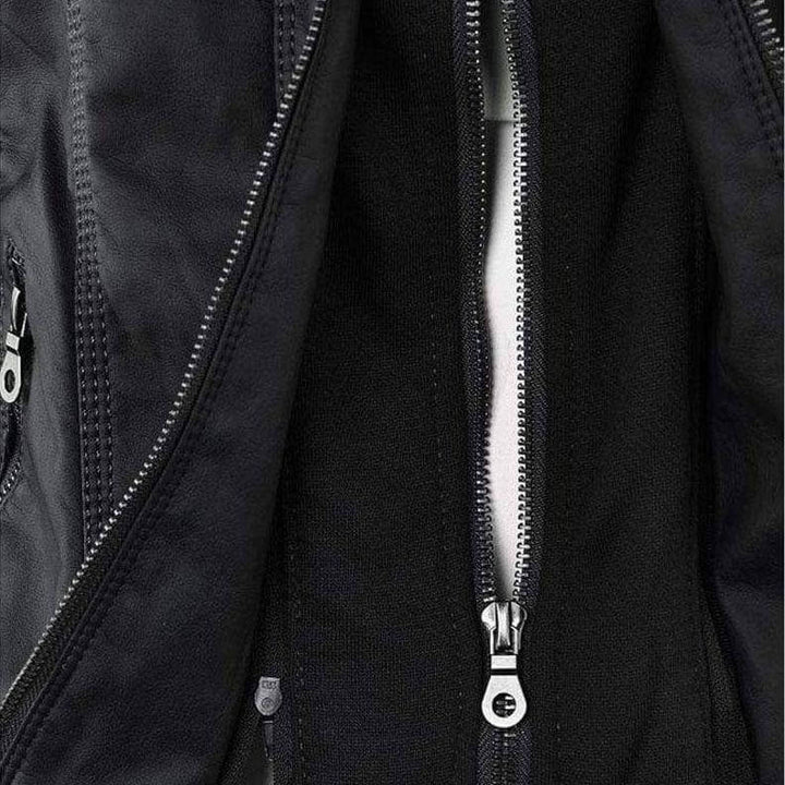 Drune | Damen Slim Fit PU-Leder Zip-Up Hoodie