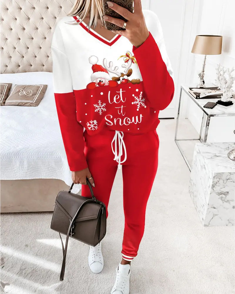 Drune | Lässiger Sport V-Ausschnitt Weihnachtsdruck