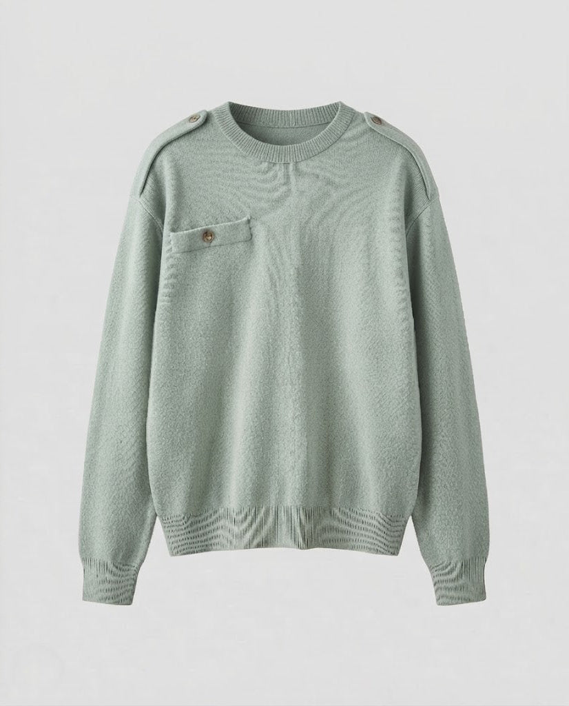 Damen Oversize-Strickpullover mit Rundhals, überschnittenen Schultern und Brusttasche Drune