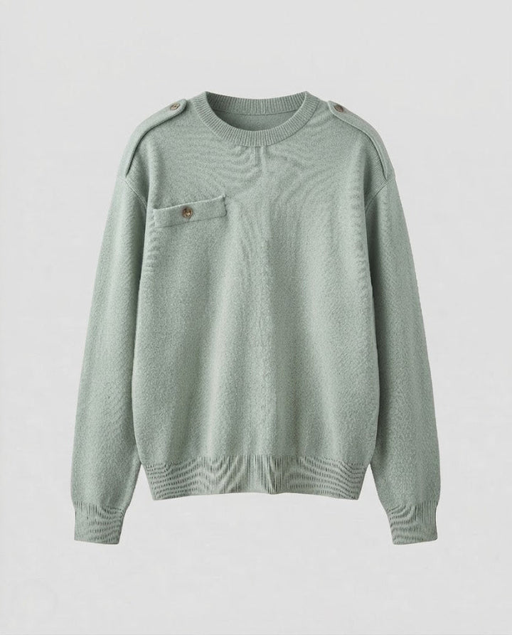 Damen Oversize-Strickpullover mit Rundhals, überschnittenen Schultern und Brusttasche Drune