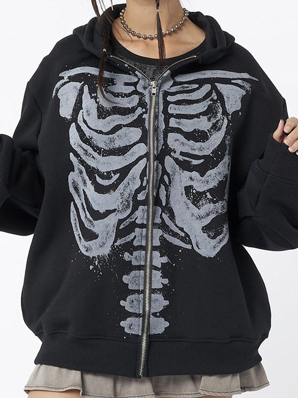 Drune | schwarze oversized Hoodie mit Skelettdruck