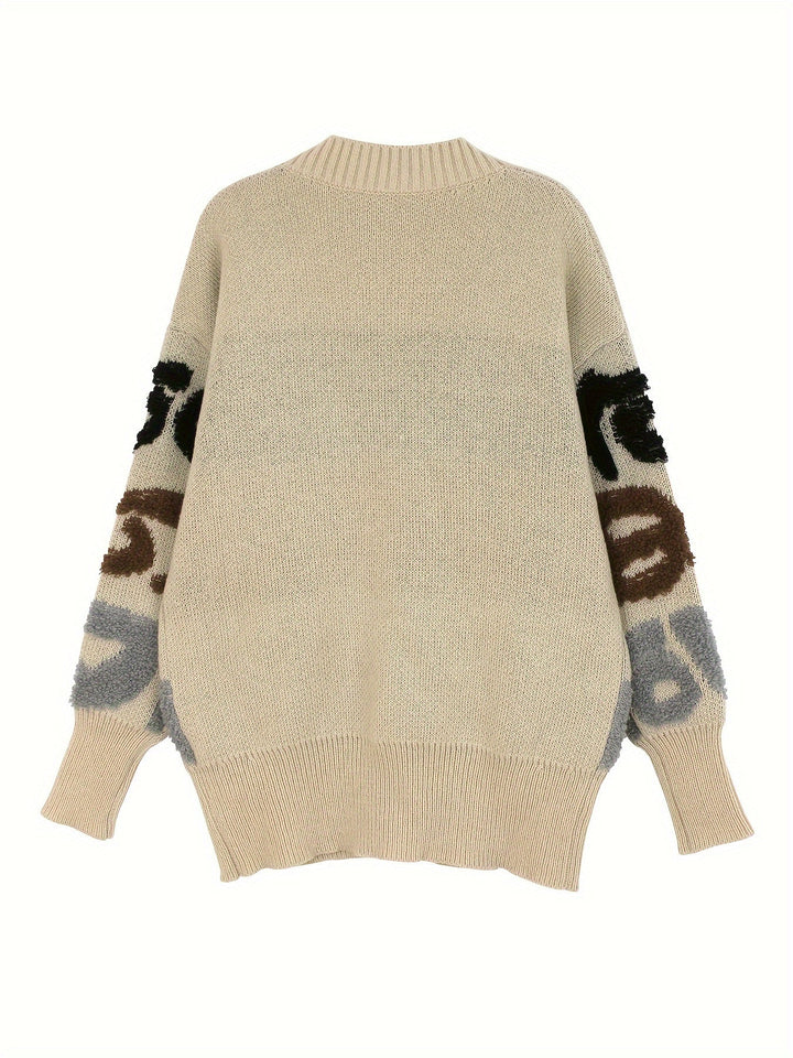 Drune | Buchstabenmuster Knopf Unten Strickjacke Für Damen - Perfekt für lässige Tage