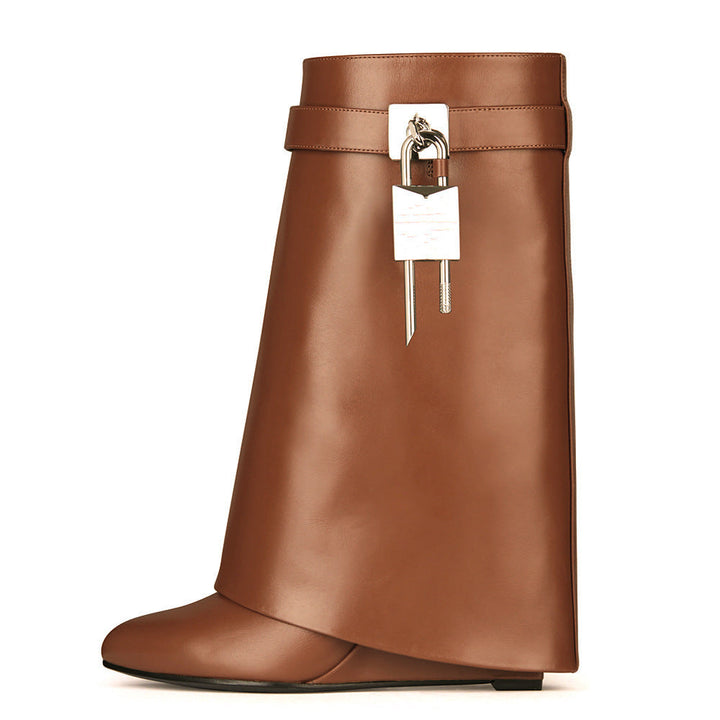 Drune | Damenmode Schräge Ferse Rundzehen Lederoberfläche Hoher Absatz Reißverschluss Kurze Stiefel