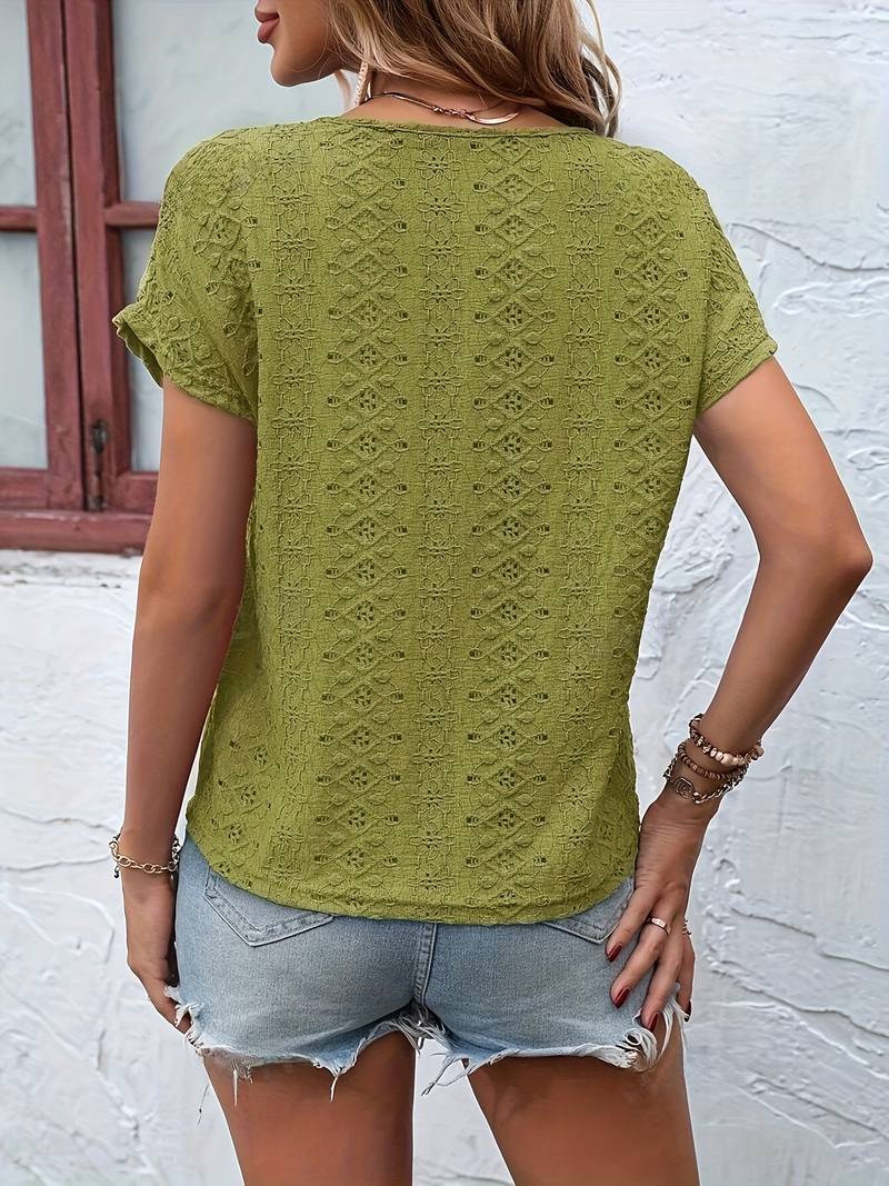 Drune – T-Shirt Mit Eingekerbtem Ausschnitt Und Lochstickerei