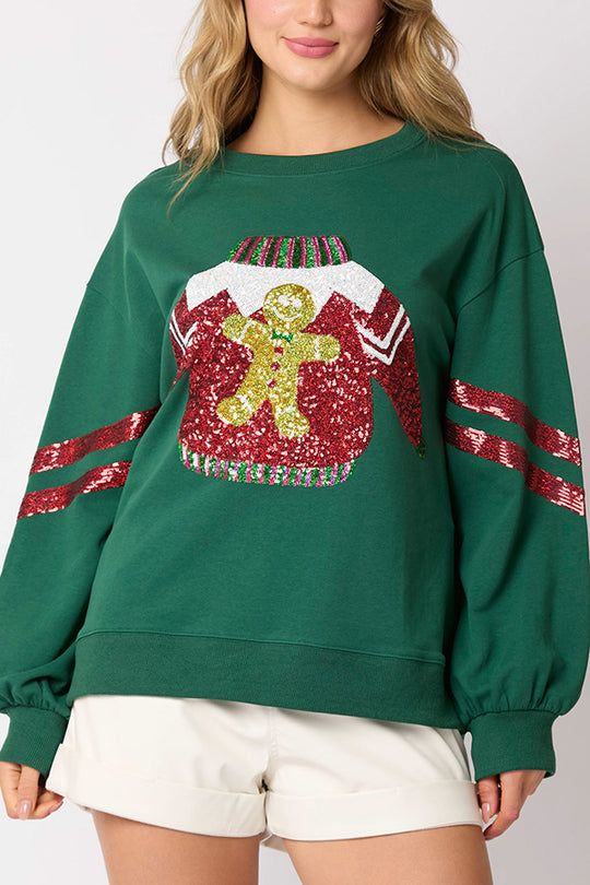 Drune | Weihnachts-Pailletten-Rundhals-Lässiger Sweatshirt