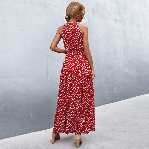 Drune | Maxi Kleid Ärmellos Neckholder Bindegürtel Taille Leicht und Luftig
