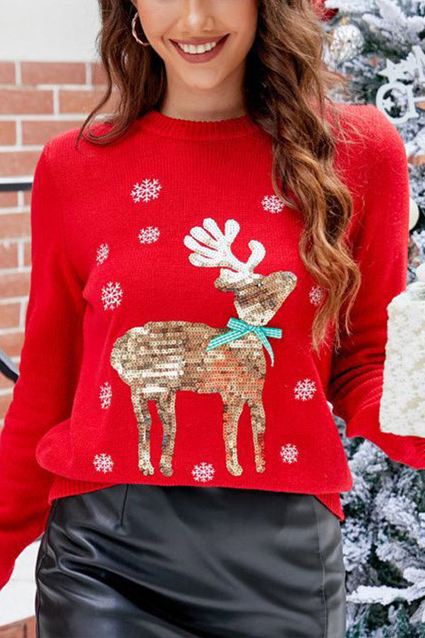 Drune | Süßer Weihnachts-Strickpullover mit Rehstickerei