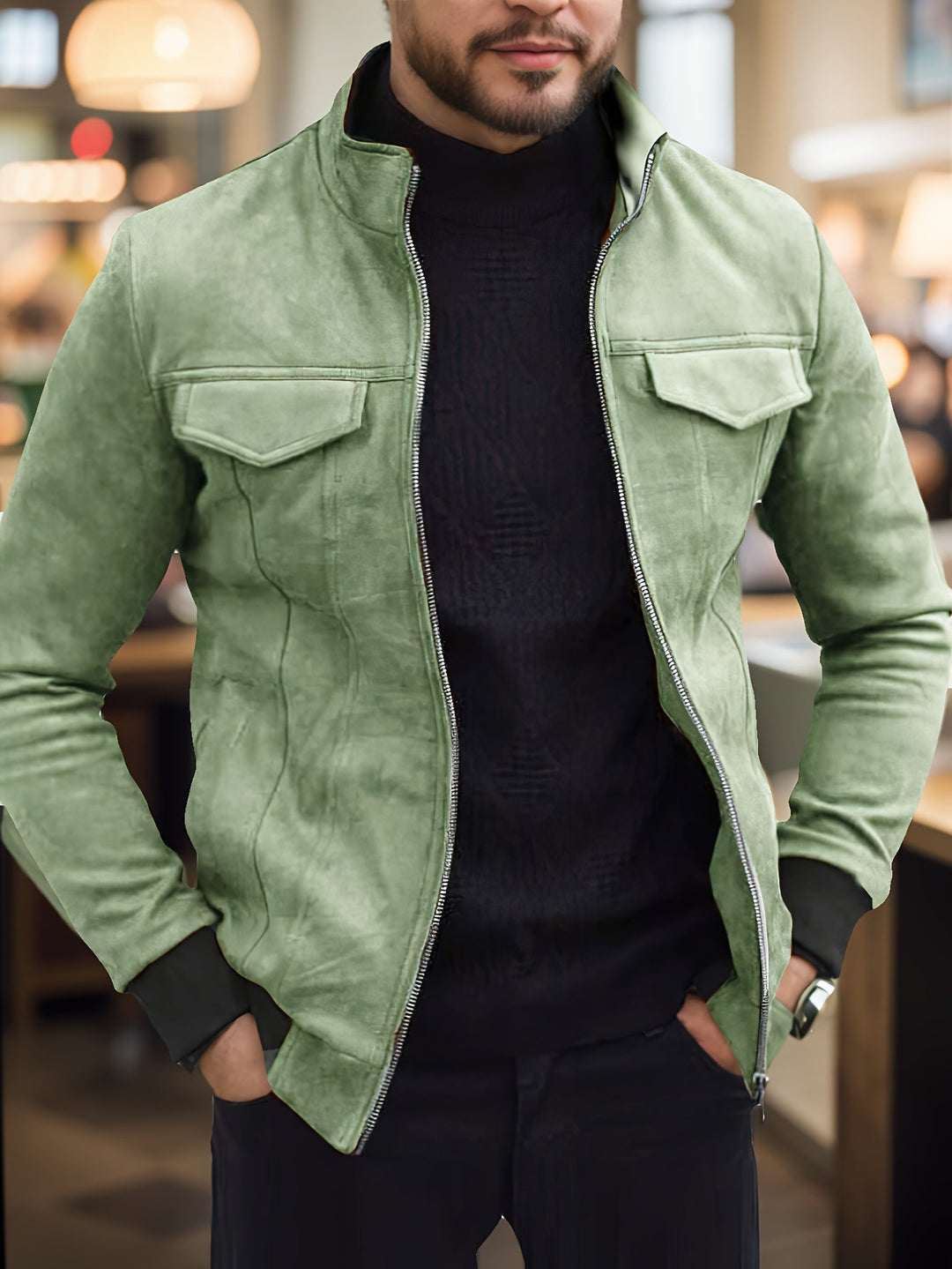Drune | lässige warme Wildlederjacke mit Samtprint für Herren - Ideal für Herbst/Winter