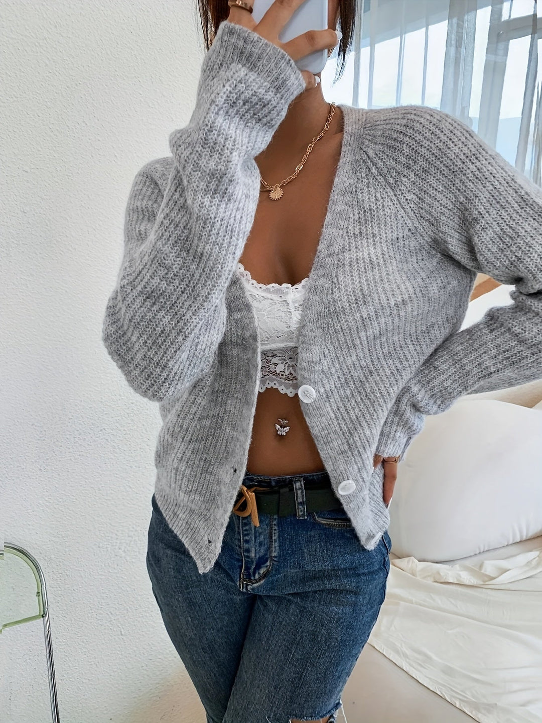 Drune | warmer V-Ausschnitt Wolle Strickcardigan für Damen - Perfekt für den Alltag