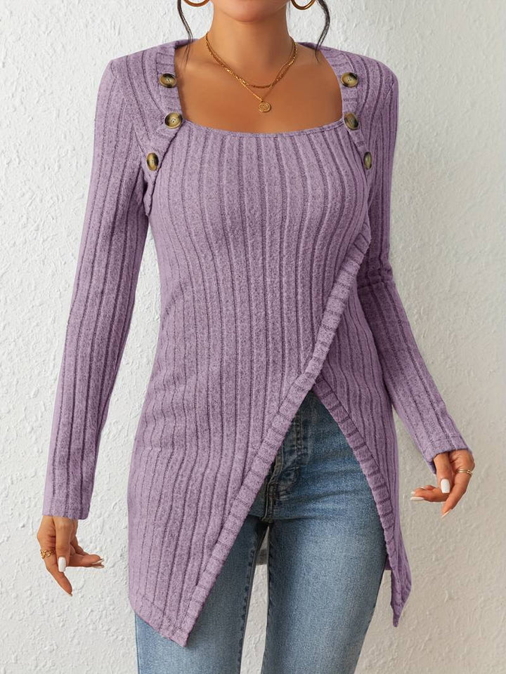 Drune | Quadrat Ausschnitt Pullover mit Langen Ärmeln und Seitlichem Schlitz