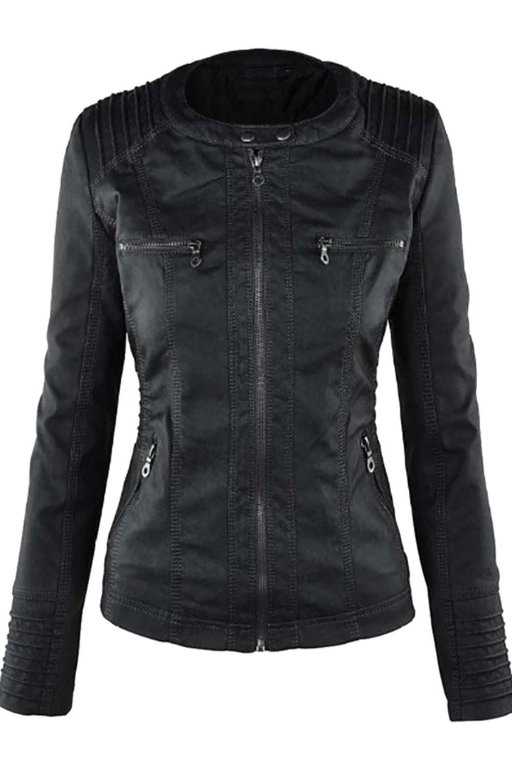 Drune | Damen Kunstleder Kapuzenjacke Mit Reißverschluss