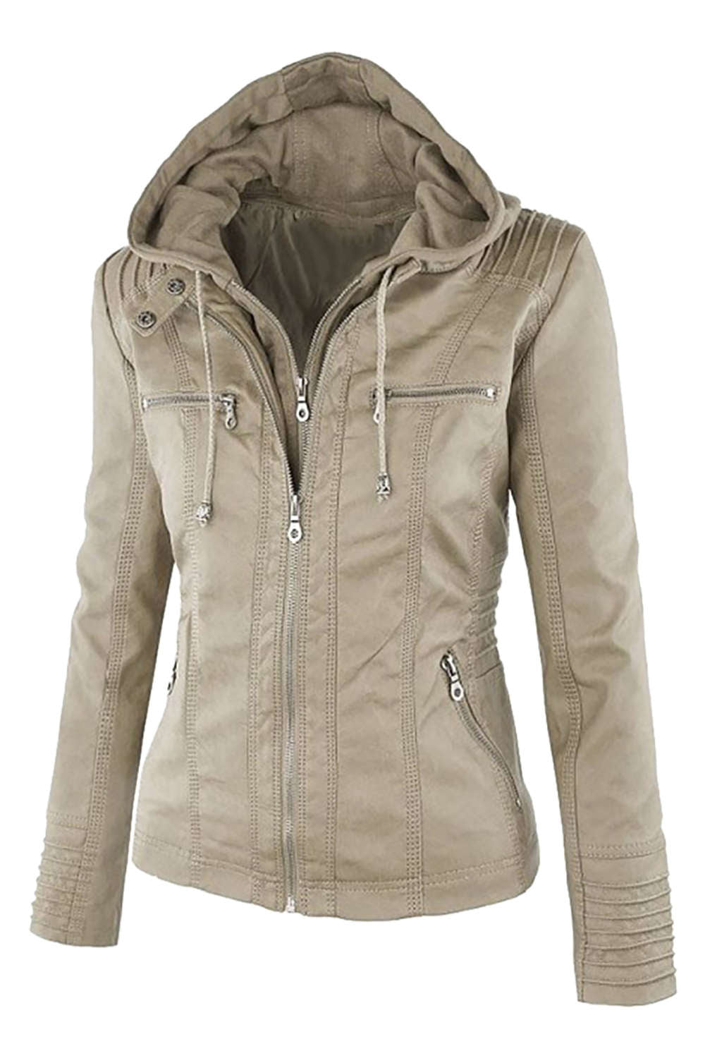 Drune | Damen Kunstleder Kapuzenjacke Mit Reißverschluss