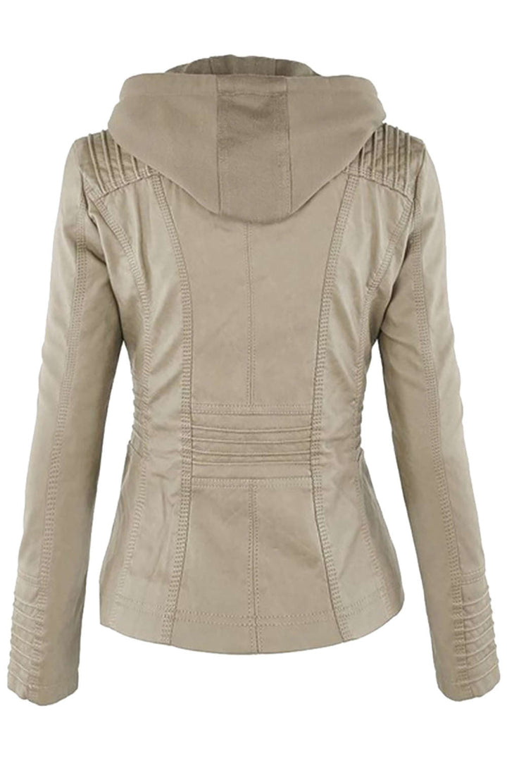 Drune | Damen Kunstleder Kapuzenjacke Mit Reißverschluss