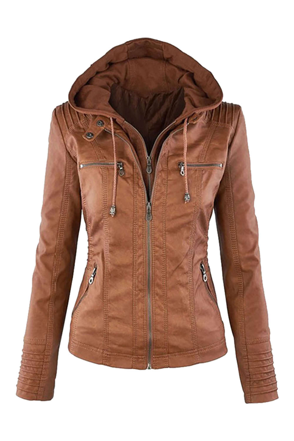Drune | Damen Kunstleder Kapuzenjacke Mit Reißverschluss