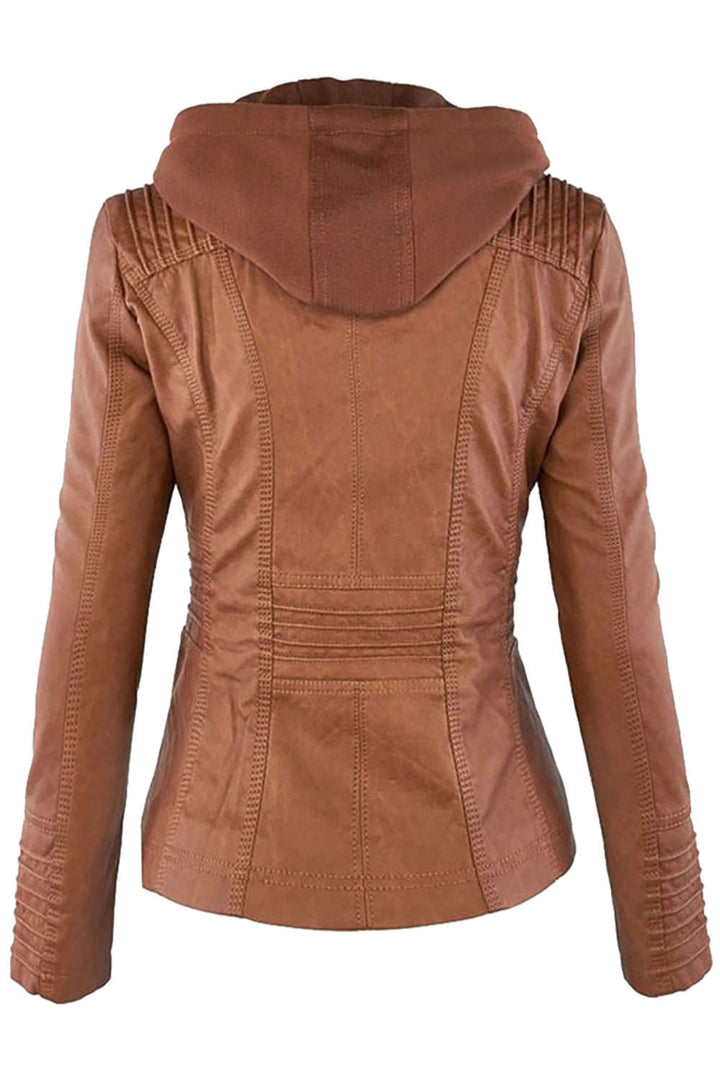 Drune | Damen Kunstleder Kapuzenjacke Mit Reißverschluss