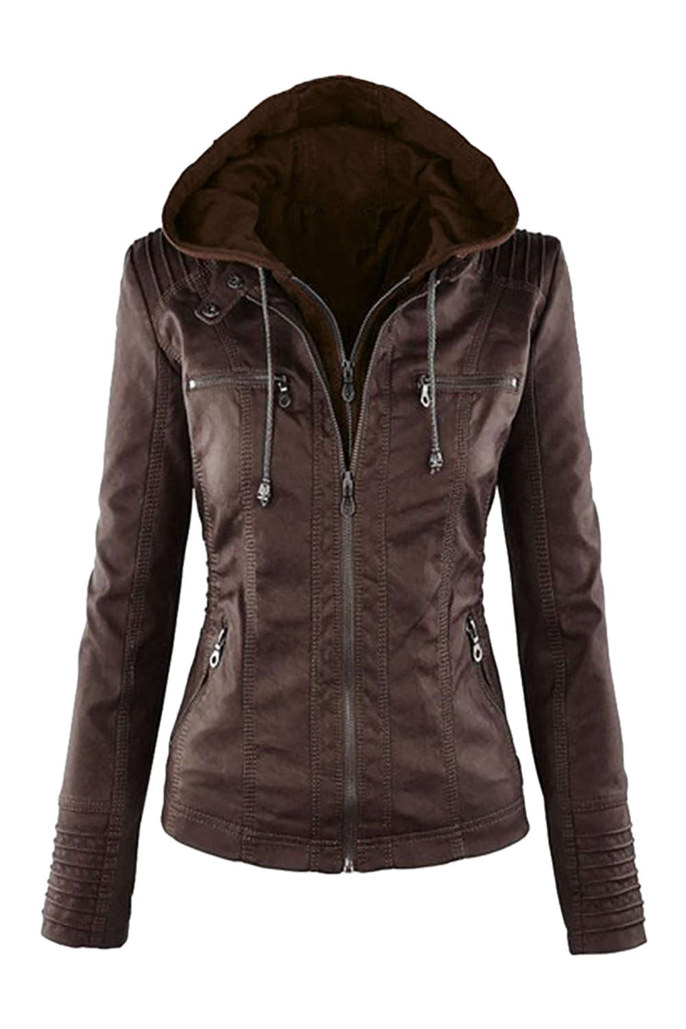 Drune | Damen Kunstleder Kapuzenjacke Mit Reißverschluss