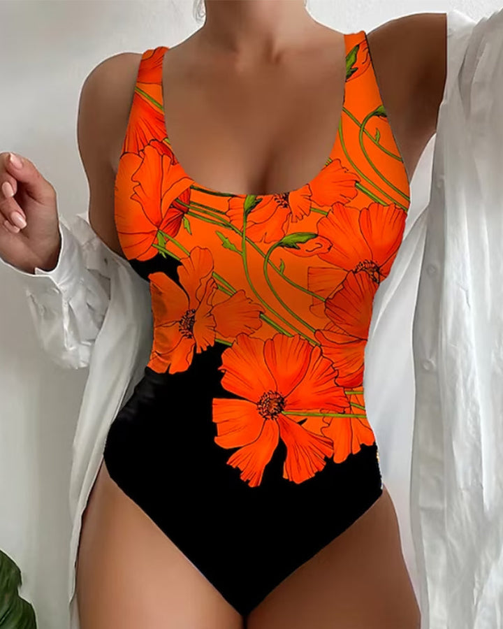 Drune | Badeanzug mit orangefarbenem Blumenmuster