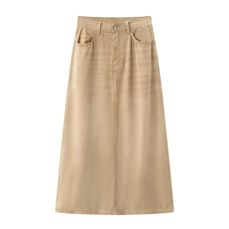 Langer A-Linie Jeansrock Damen Hochbund