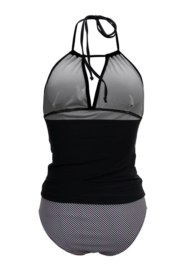 Drune | V-Ausschnitt Bauchkontrolle Streifen Druck Tankini Set