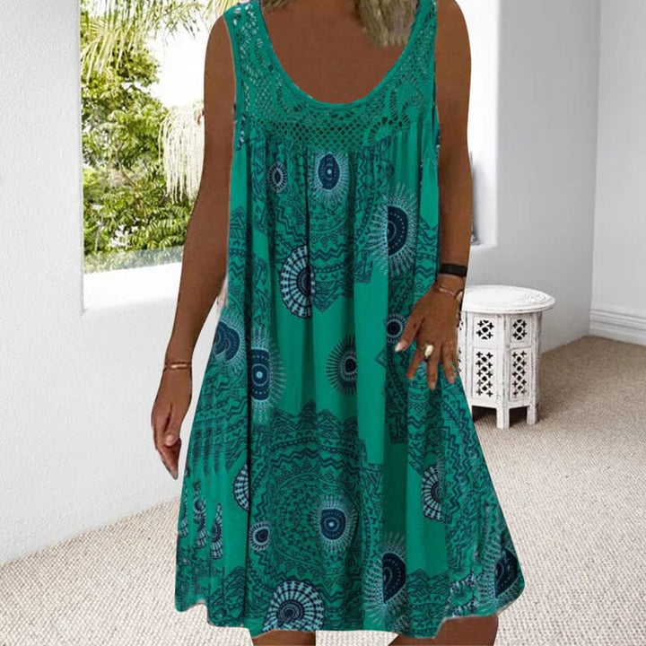 Drune | Damen Sommer O-Ausschnitt Ärmellosem Druck Kleid
