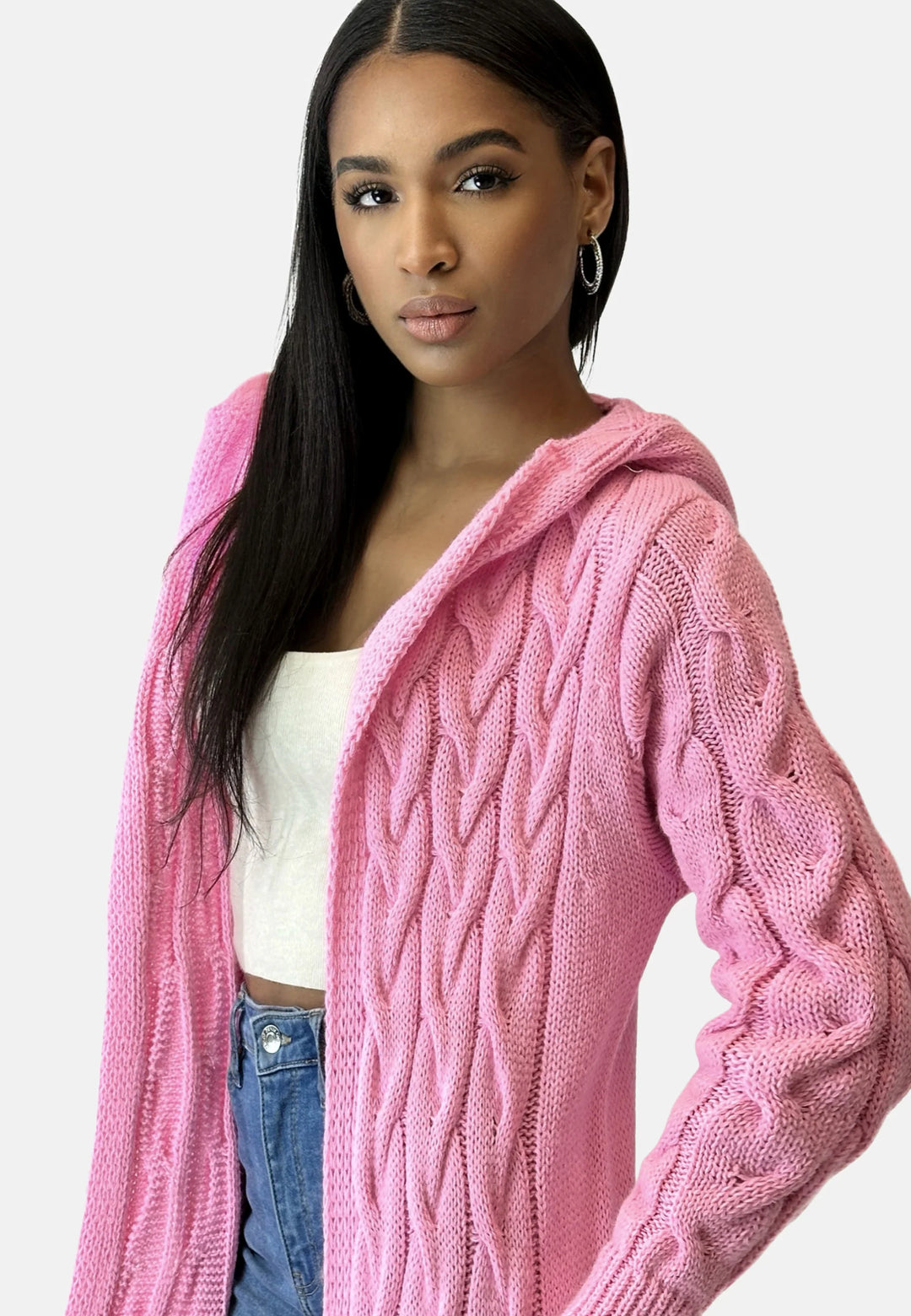 Drune - Lange Strickjacke mit Kapuze