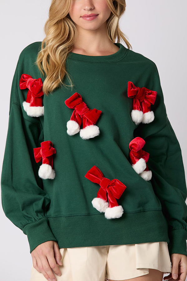 Drune | Weihnachts Schleife Verziert Lässiges Langärmeliges Sweatshirt