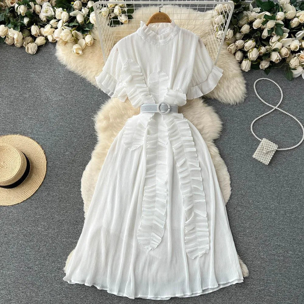 Drune | Langarm Maxikleid mit plissierten Volants