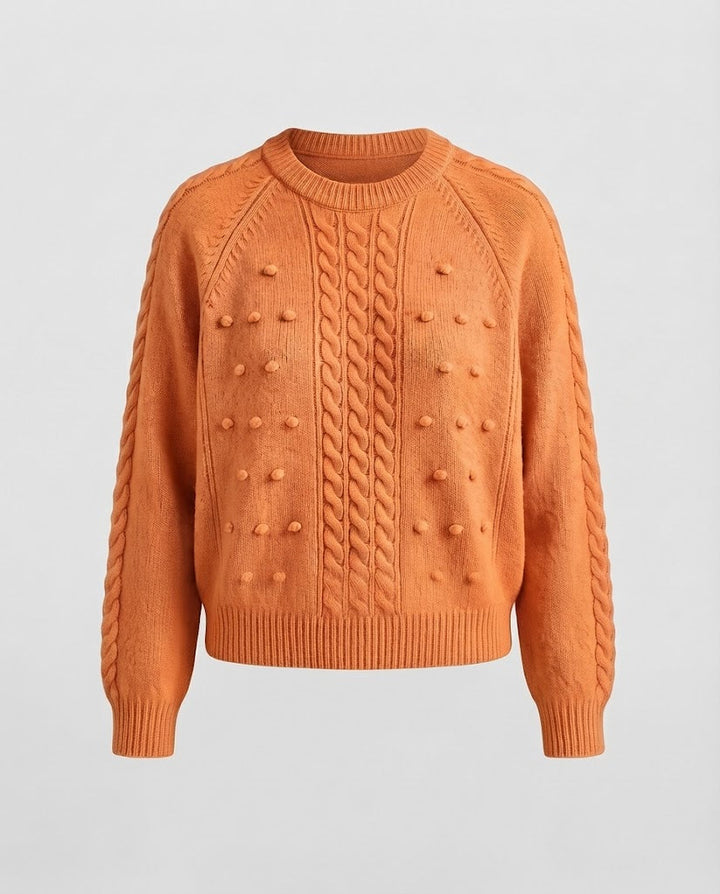 Damen Grobgestrickter Pullover mit Zopfmuster und Noppenstruktur Drune