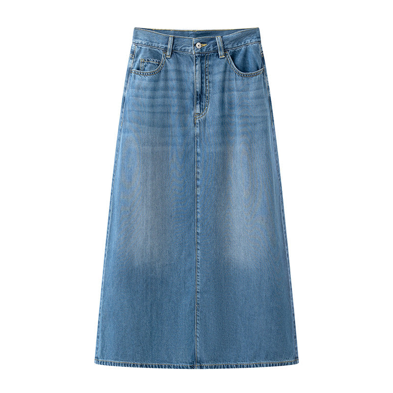 Langer A-Linie Jeansrock Damen Hochbund