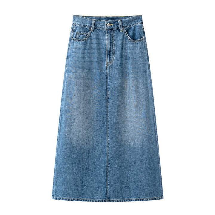 Langer A-Linie Jeansrock Damen Hochbund