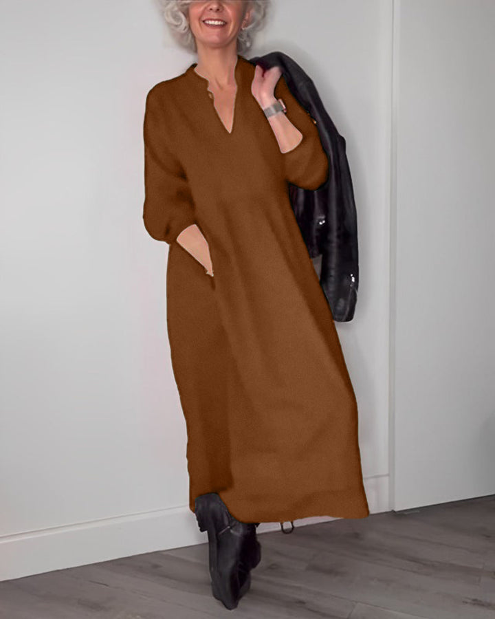 Drune | Elegantes Kleid mit V-Ausschnitt und Langen Ärmeln