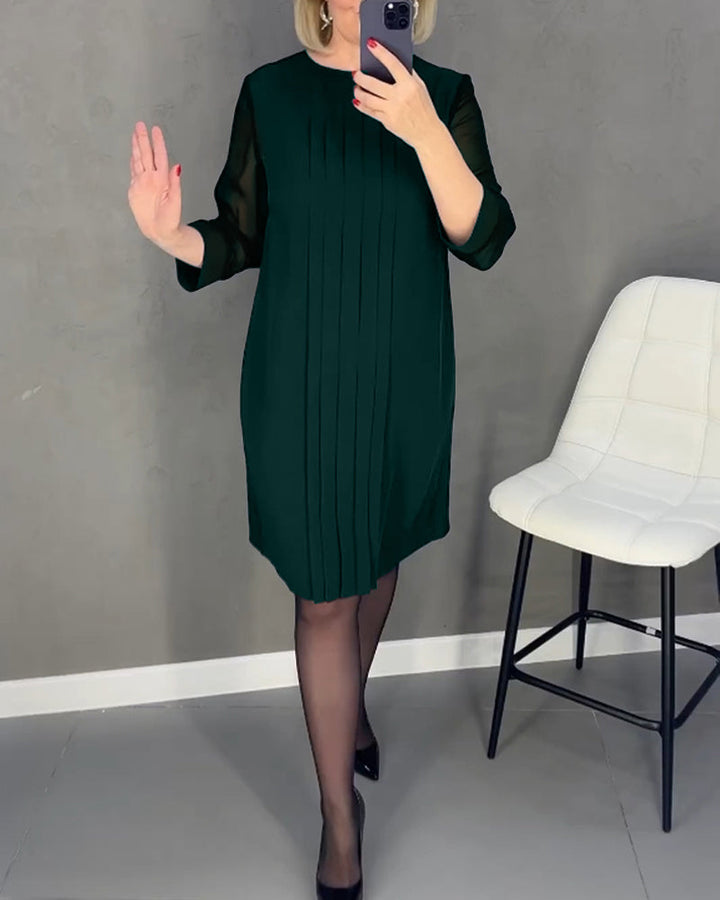 Drune | Einfarbiges Plissiertes Patchwork Mesh Kleid