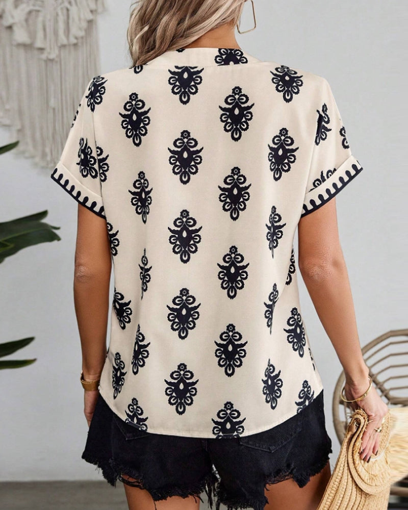 Drune | Kurzärmlige Elegante Bluse mit Druck