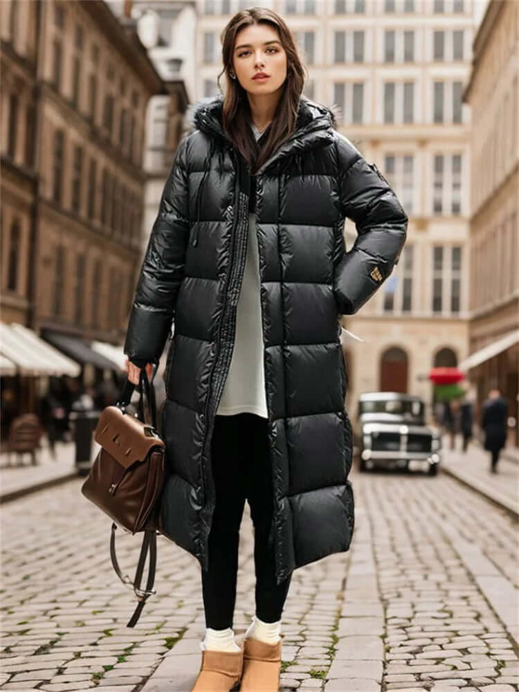 Drune | Gepolsterte Jacke Oversized Fit Ge quiltet Kapuze Voll Länge Warm Design
