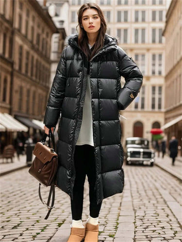 Drune | Gepolsterte Jacke Oversized Fit Ge quiltet Kapuze Voll Länge Warm Design
