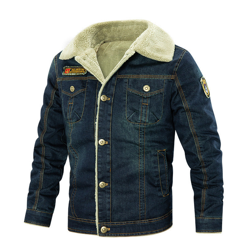 Drune | Gefütterte Jeansjacke mit Stehkragen und Knopfverschluss