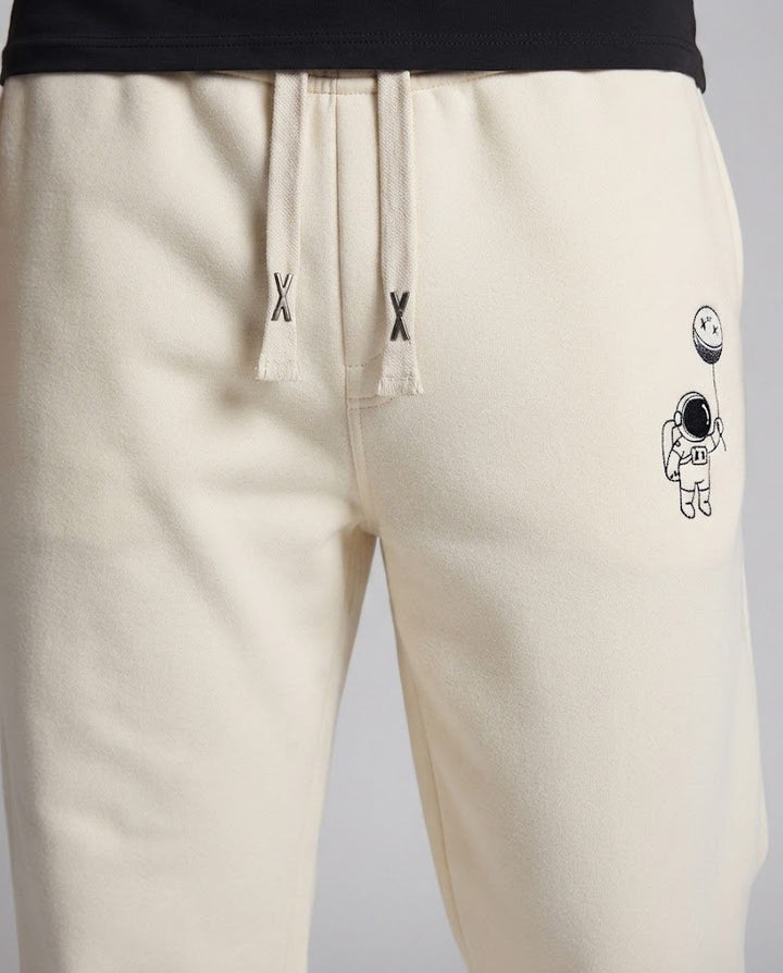 Herren Fleecegefütterte Jogginghose mit Astronauten‑Print, Kordelzug und elastischen Bündchen Drune
